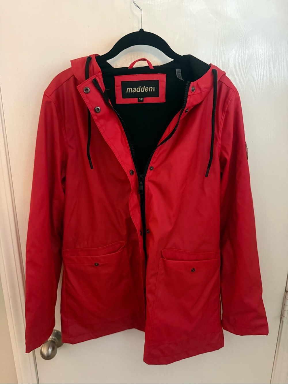 Light weight waterproof Madden Red Hooded Raincoat for Women
